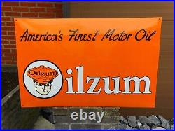 OILZUM Motor Oil Gasoline Gas Garage Porcelain Enamel Sign Emblem 33.5 x 21.5