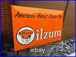 OILZUM Motor Oil Gasoline Gas Garage Porcelain Enamel Sign Emblem 33.5 x 21.5