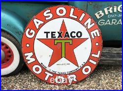 ORIGINAL Vintage 42 TEXACO GASOLINE MOTOR OIL Sign OLD PORCELAIN Garage Mancave