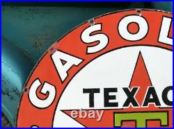 ORIGINAL Vintage 42 TEXACO GASOLINE MOTOR OIL Sign OLD PORCELAIN Garage Mancave