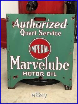 ORIGINAL Vintage MARVELUBE IMPERIAL MOTOR OIL Rack Porcelain SIGN Gas Display