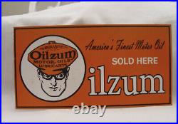 Oilzum America's Finest Motor Oil Sold Here 2-Sided Advertising Flange Sign 1956