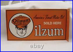 Oilzum America's Finest Motor Oil Sold Here 2-Sided Advertising Flange Sign 1956