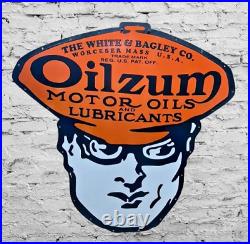Oilzum Motor Oil Porcelain Enamel Heavy Metal Sign 32 Inches Double Side