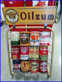 Oilzum Quart Motor Oil Can Display Rack Holds 12 Quart Cans Vintage Style