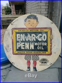 Old Enarco White Rose Motor Oil GAS DS Tin Sign En-Ar-Co Boy