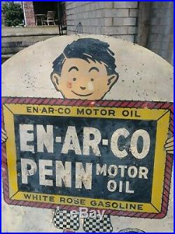 Old Enarco White Rose Motor Oil GAS DS Tin Sign En-Ar-Co Boy