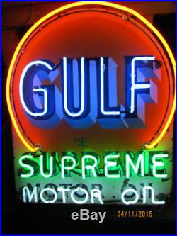 Details about   18" GULF Gasoline Motor Oil Gas Station Sign Double Neon Clock No Nox Gulftane