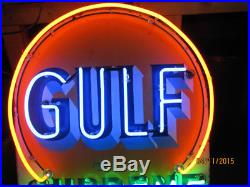 Old Gulf Supreme Motor Oil Porcelain Sign with Neon 30W x 36H SSPN