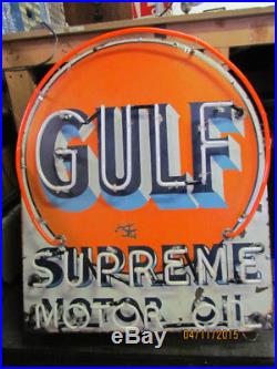 Old Gulf Supreme Motor Oil Porcelain Sign with Neon 30W x 36H SSPN