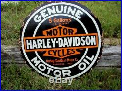 Old Heavy Large Harley Davidson Porcelain Vintage Motor Oil Can Metal Sign