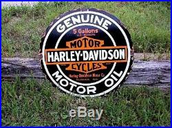 Old Heavy Large Harley Davidson Porcelain Vintage Motor Oil Can Metal Sign