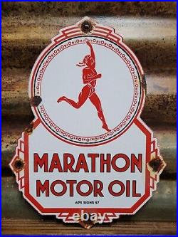 Old Marathon Motor Oil Vintage Porcelain Sign 1957 Service Station Lubricant Co