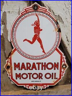 Old Marathon Motor Oil Vintage Porcelain Sign 1957 Service Station Lubricant Co