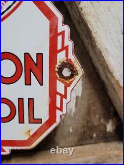 Old Marathon Motor Oil Vintage Porcelain Sign 1957 Service Station Lubricant Co