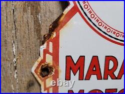 Old Marathon Motor Oil Vintage Porcelain Sign 1957 Service Station Lubricant Co