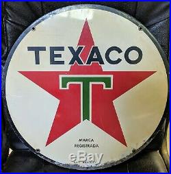 Old Original Dbl Sided Tin Texaco Motor Oil Gas Sign 1957 TAC Authentic w COA