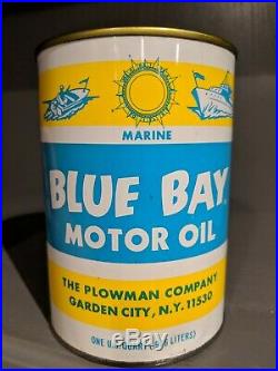 Old & Original NOS FULL Blue Bay Marine Outboard Motor Oil Quart Can