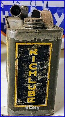 Old Original Richlube 1/2 Gallon Tin Motor Oil Can w Race Car Graphics