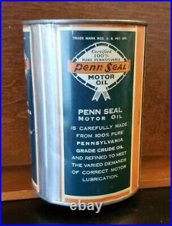 Old PENN SEAL Quart 1 QT Metal Tin Motor Oil Can Sign Gas Station