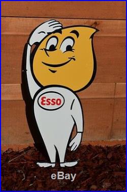 Old Style 24 Esso Motor Oil Drop Boy Thick Steel Sign Super Esso Piece USA Made