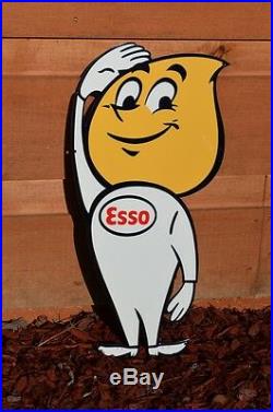 Old Style 24 Esso Motor Oil Drop Boy Thick Steel Sign Super Esso Piece USA Made