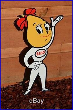 Old Style 24 Esso Motor Oil Oil Drop Girl Boy Set Thick Steel Sign Made In USA