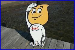 Old Style 35 Esso Motor Oil & Gas Oil Drop Boy Thick Steel Sign USA Made Mint