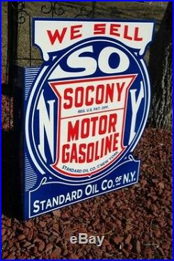 Old Style Large 2ft Socony Motor Oil & Gas Standard Flange Dicut Sign USA Made