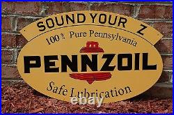 Old Style Pennzoil Sound Your Z Motor Oil Single Sided Sign Made In USA