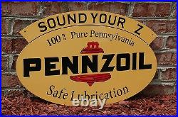 Old Style Pennzoil Sound Your Z Motor Oil Single Sided Sign Made In USA