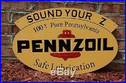 Old Style Pennzoil Sound Your Z Motor Oil Two-sided Swinger Sign Made In USA