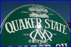 Old Style Quaker State Motor Oil Gas Tombstone 2 Sided Swinger Sign Made In USA