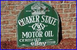 Old Style Quaker State Motor Oil Gas Tombstone 2 Sided Swinger Sign Made In USA