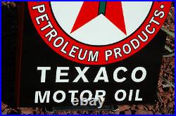 Old Style Texaco Motor Oil Gasoline Black T Flange Thick Steel Sign Made In USA