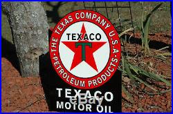 Old Style Texaco Motor Oil Gasoline Black T Flange Thick Steel Sign Made In USA