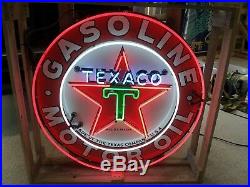 Old Texaco Gasoline/Motor Oil Porcelain Sign with Neon 42 Diameter SSPN
