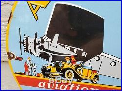 Old Vintage 1939 Atlantic Aviation Motor Oil Porcelain Enamel Gas Pump Sign