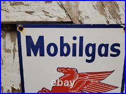 Old Vintage Mobil Porcelain Sign Gas Station Motor Oil Service Garage Pegasus