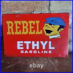 Old Vintage Rebel Ethyl Gasoline Porcelain Gas Pump Metal Sign Motor Oil 12x8 Old Vintage Rebel Ethyl Gasoline Porcelain Gas Pump Metal Sign Motor Oil 12x8