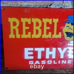 Old Vintage Rebel Ethyl Gasoline Porcelain Gas Pump Metal Sign Motor Oil 12x8 Old Vintage Rebel Ethyl Gasoline Porcelain Gas Pump Metal Sign Motor Oil 12x8