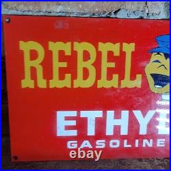 Old Vintage Rebel Ethyl Gasoline Porcelain Gas Pump Metal Sign Motor Oil 12x8
