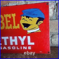 Old Vintage Rebel Ethyl Gasoline Porcelain Gas Pump Metal Sign Motor Oil 12x8