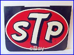 Old Vintage STP Sign Race Car Motor Oil Embossed Metal Gas Station 60s Original