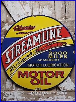 Old Vintage Streamline Porcelain Sign 30 2000 Mile Hi-speed Motor Oil Service