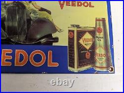 Old Vintage Veedol Motor Oil Gasoline Porcelain Enamel Gas Station Pump Sign