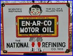 Old White Rose Enarco Motor Oil Porcelain Advertising Pump Sign En-ar-co