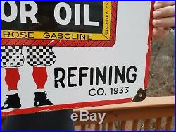 Old White Rose Enarco Motor Oil Porcelain Advertising Pump Sign En-ar-co