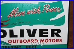 Oliver Outboard Boat Motors Dealer Embossed Metal Sign Gas Oil Marine Fishing