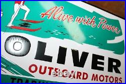 Oliver Outboard Boat Motors Dealer Embossed Metal Sign Gas Oil Marine Fishing